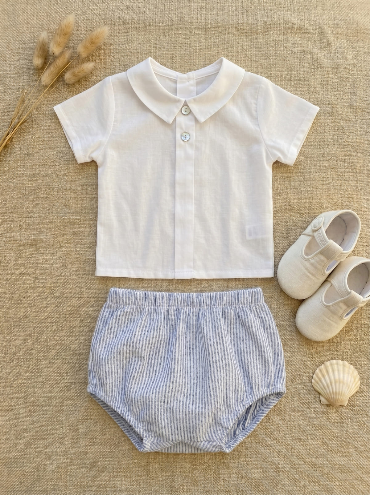 Look bébé garçon Côte d'Azur – Ensemble rayé bleu et blanc