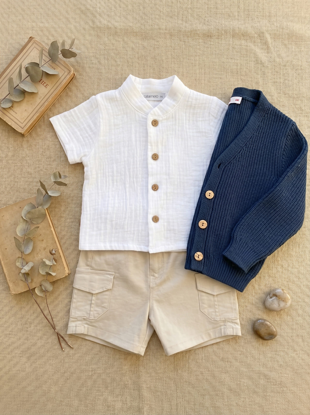 Look bébé garçon Promenade sur les dunes – Ensemble marine et écru