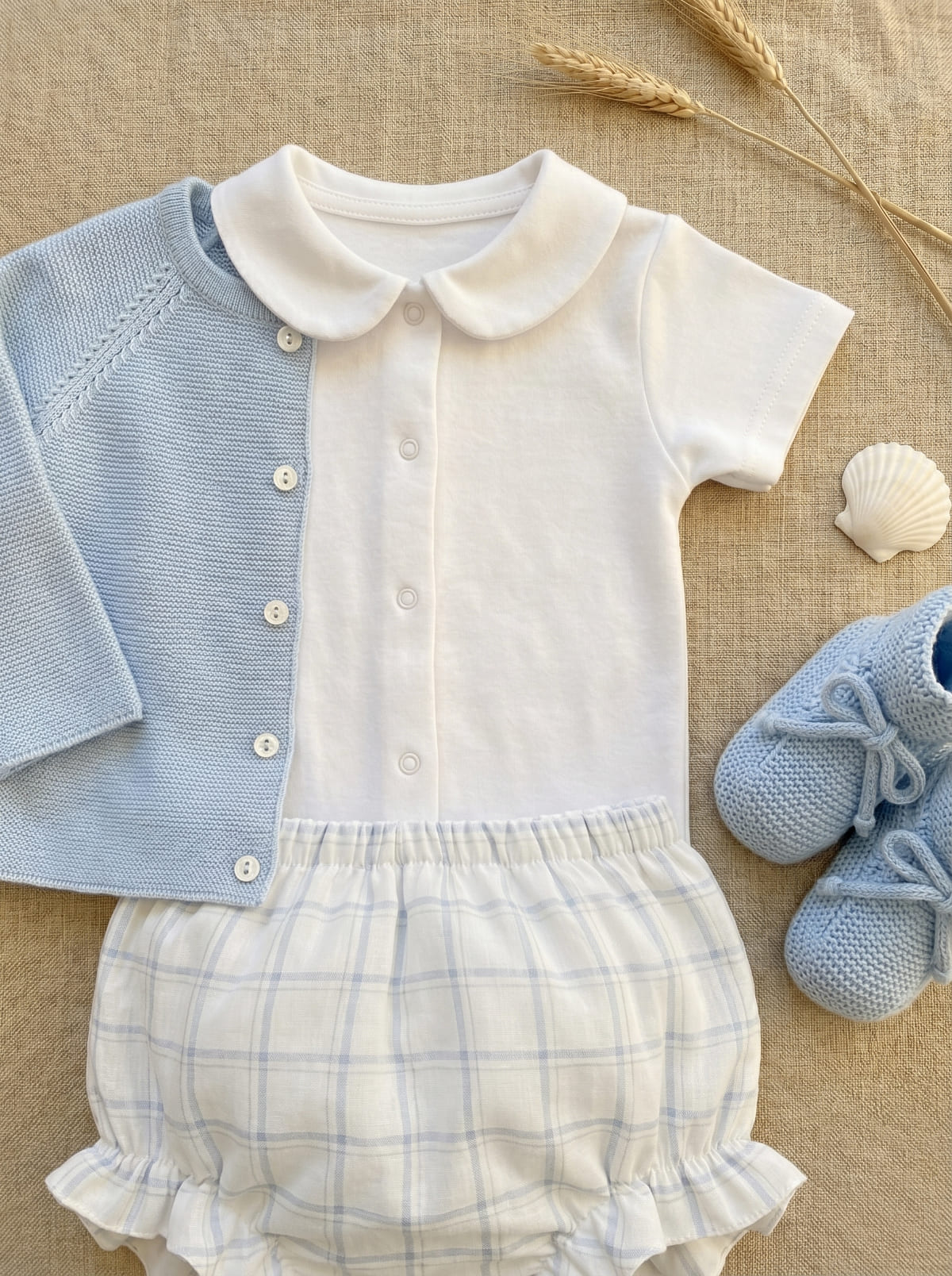 Newborn Girl Outfit Blue Cloud – Checked Bloomer - Image 2