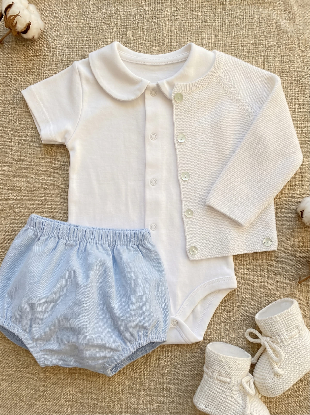 Little Cloud newborn boy set – Sky blue bloomers