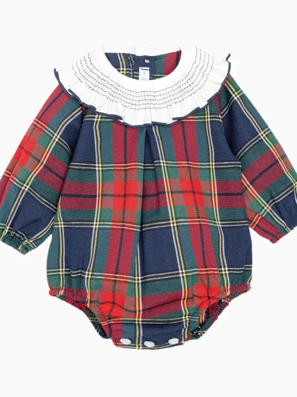 Barboteuse bébé écossaise à col smocké - Marine