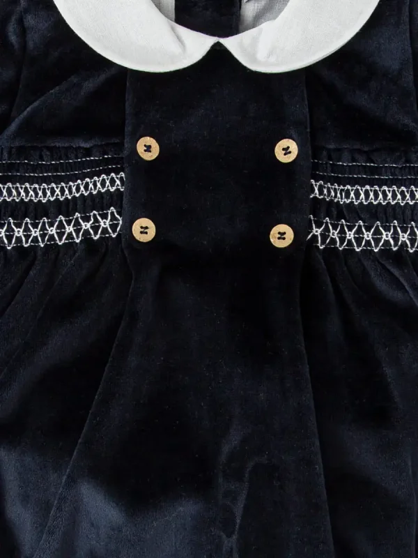 Elegant baby velvet romper - Navy