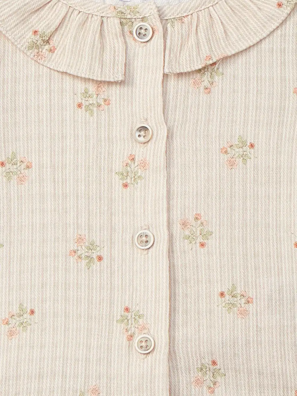 Blouse fille à motif fleuri et col volanté - Beige – Image 2