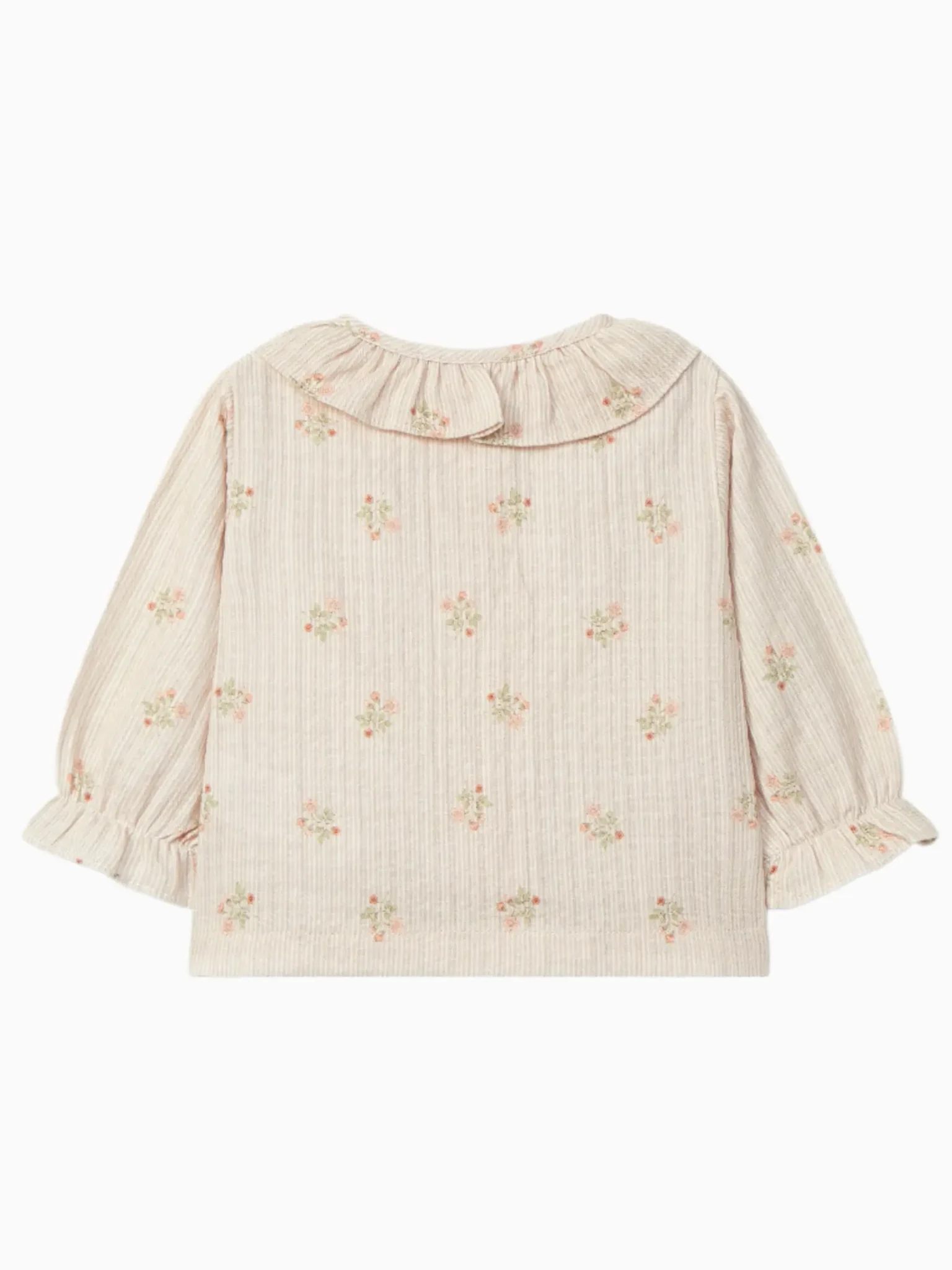 Blouse fille à motif fleuri et col volanté - Beige – Image 3