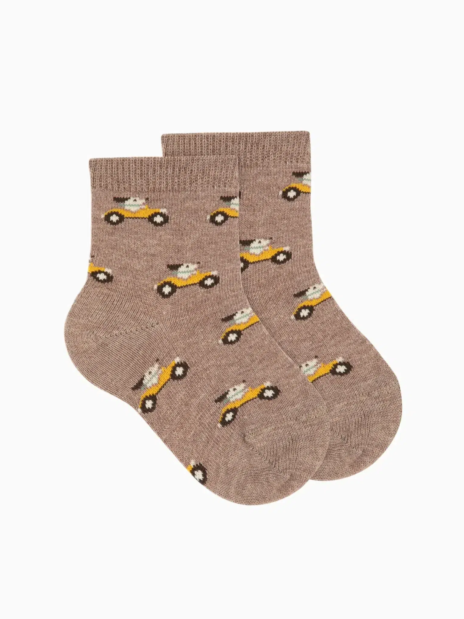 Chaussettes bébé garçon motif voitures - Beige