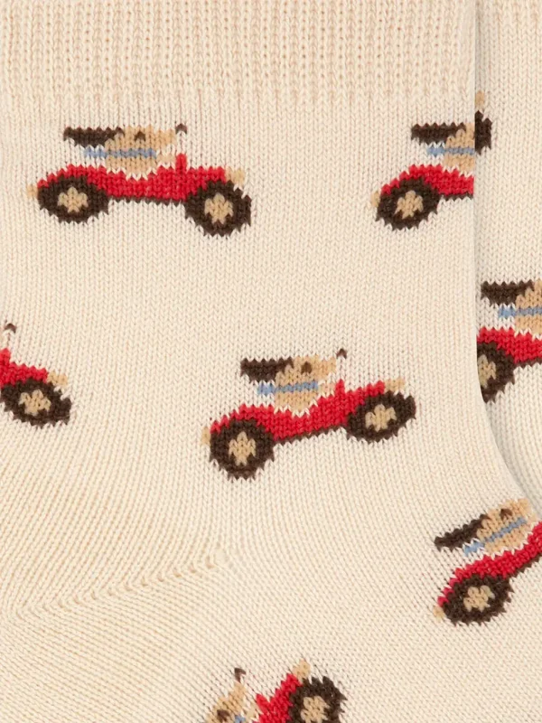 Chaussettes bébé garçon motif voitures - Crème