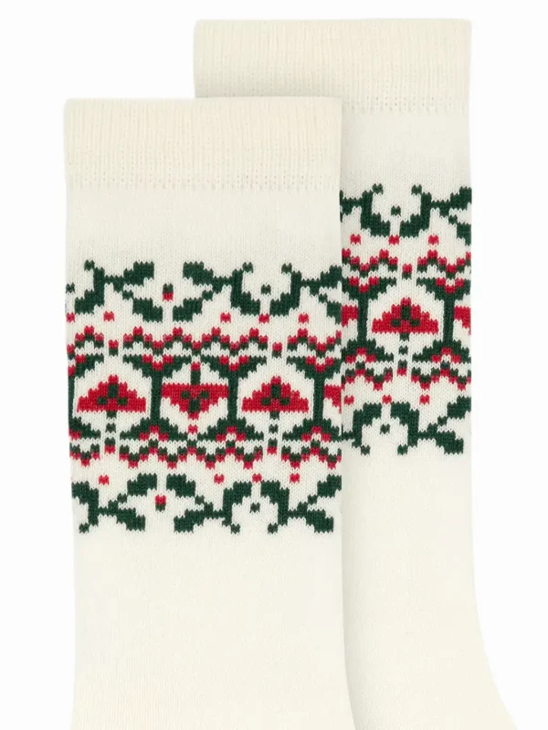 Chaussettes hautes bébé motif jacquard – Crème