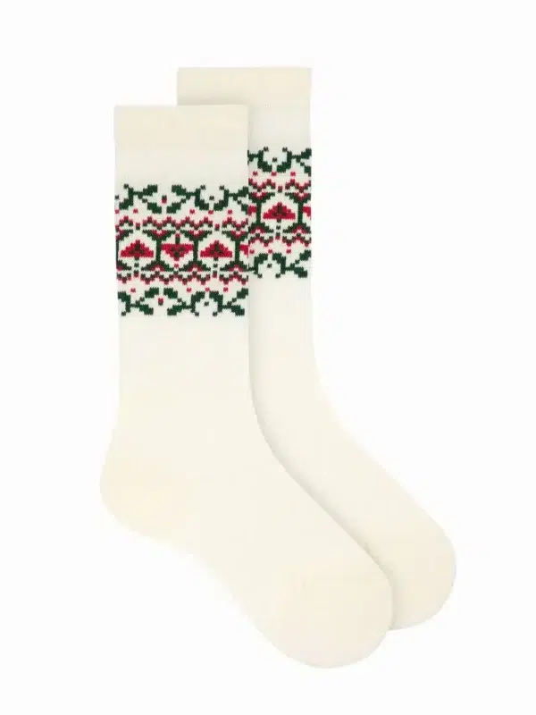 Chaussettes hautes bébé motif jacquard – Crème