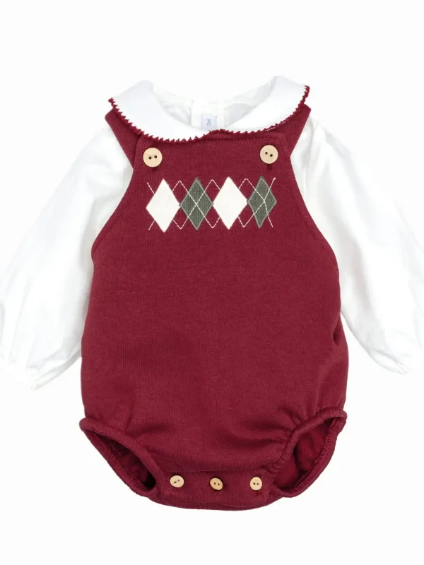 Ensemble bébé barboteuse bordeaux et blouse à col – Bordeaux