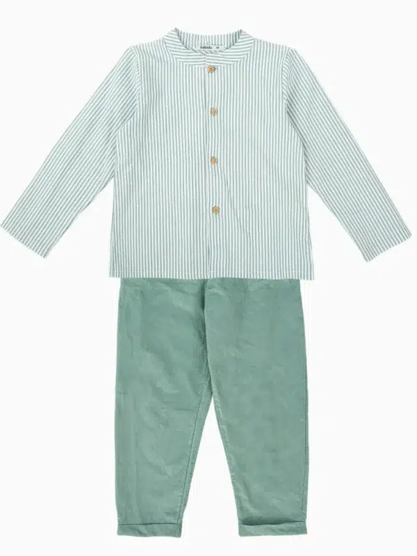 Completo bambino pantalone e camicia a righe - Verde