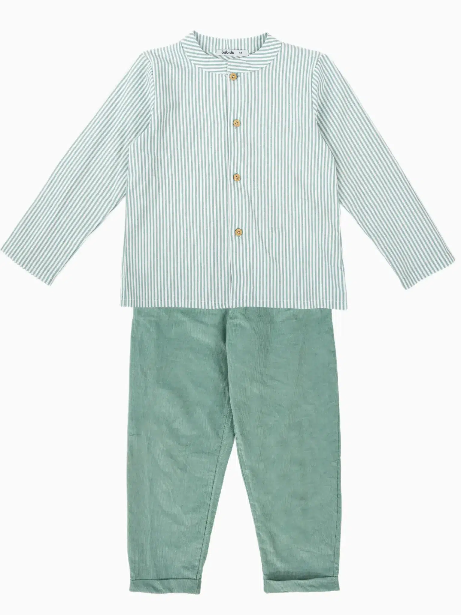 Completo bambino pantalone e camicia a righe - Verde