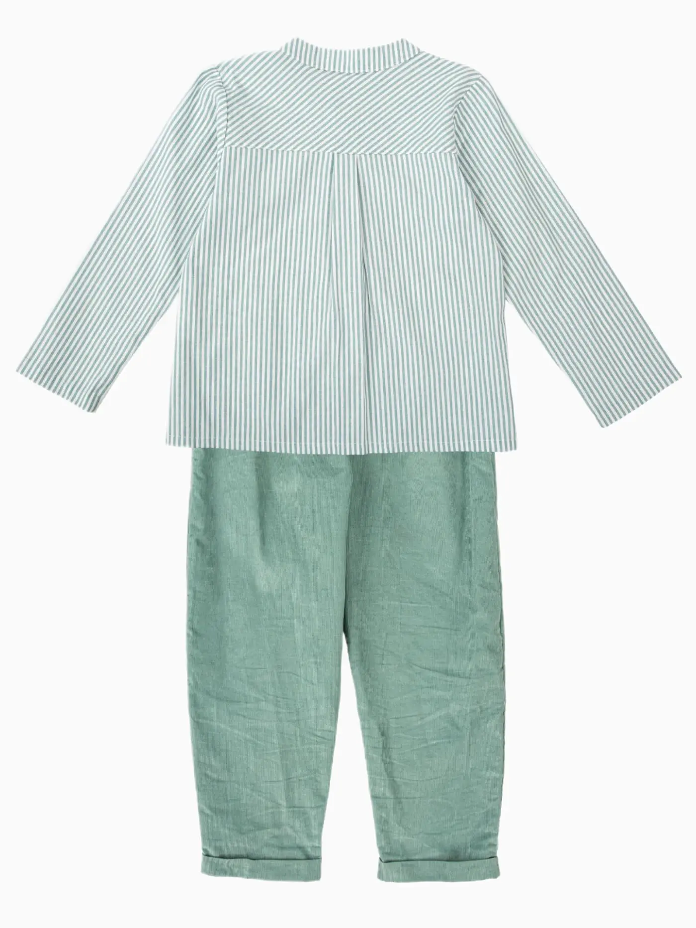 Completo bambino pantalone e camicia a righe - Verde - immagine 3