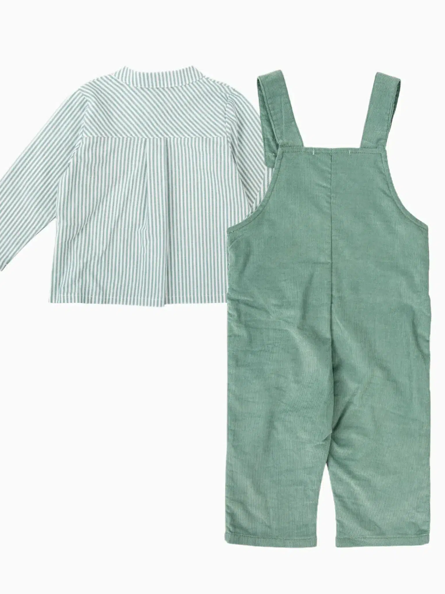 Completo bambino salopette e camicia a righe - Verde - immagine 5