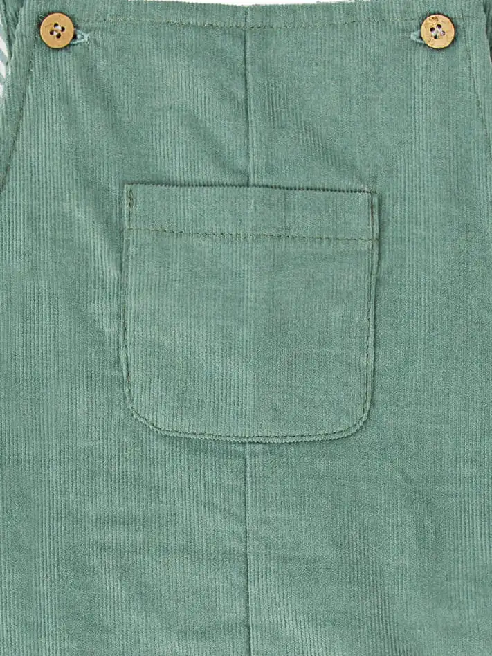 Completo bambino salopette e camicia a righe - Verde - immagine 4