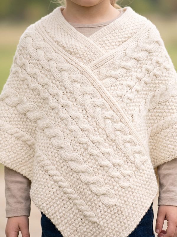 Poncho bambino a trecce in lana merino - Ecrù