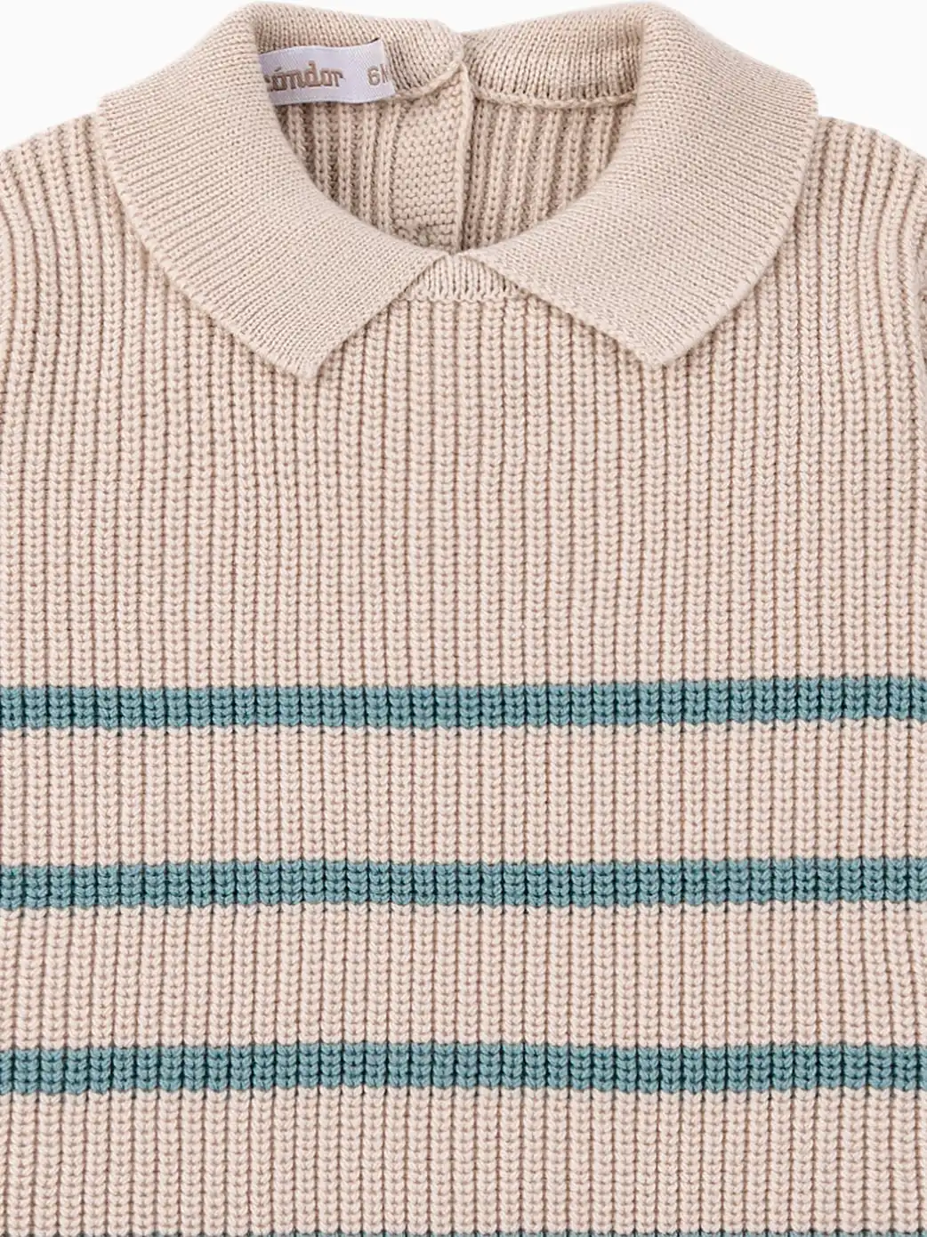 Pull garçon à col polo et rayures - Beige – Image 2
