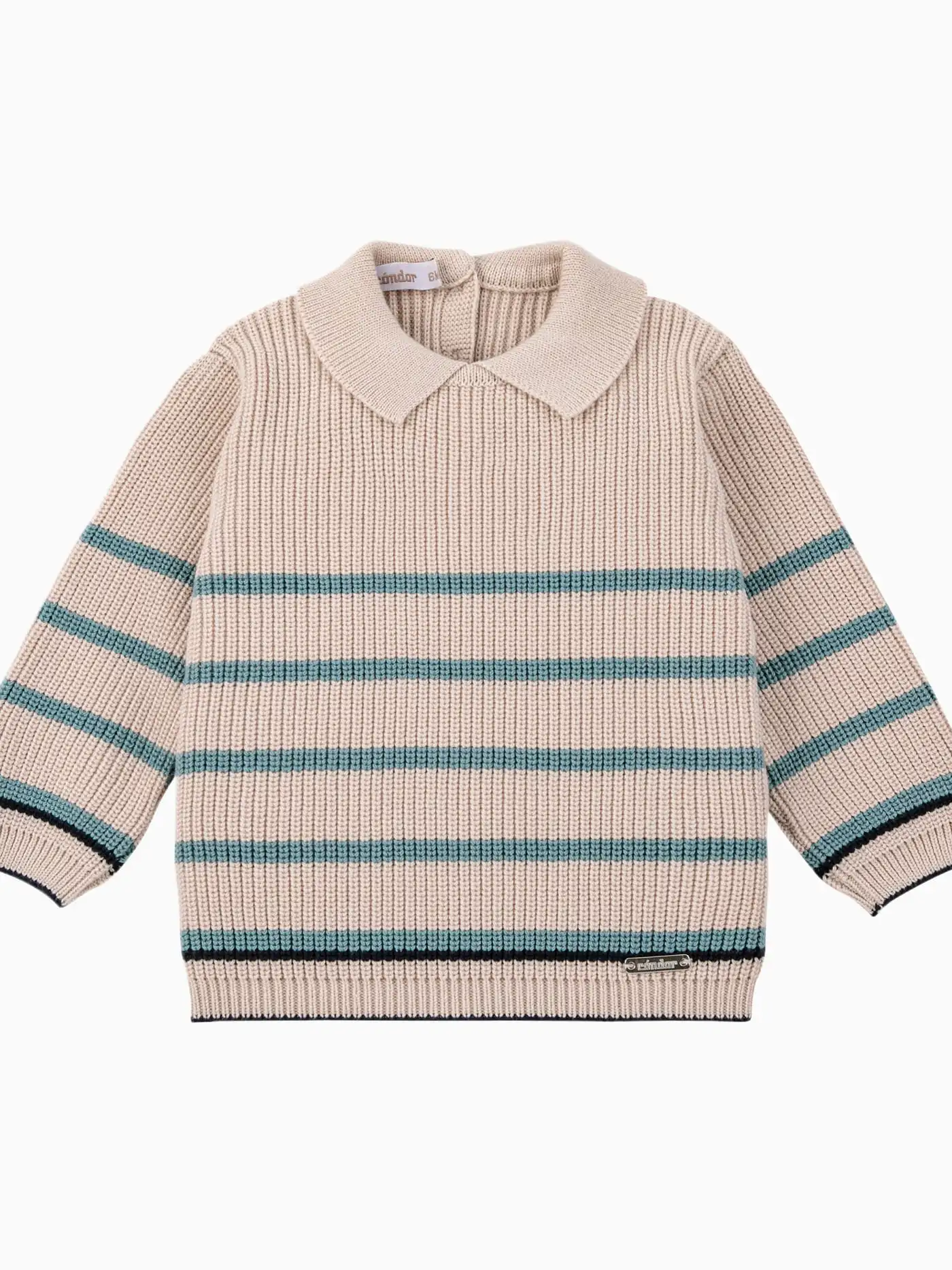 Pull garçon à col polo et rayures - Beige