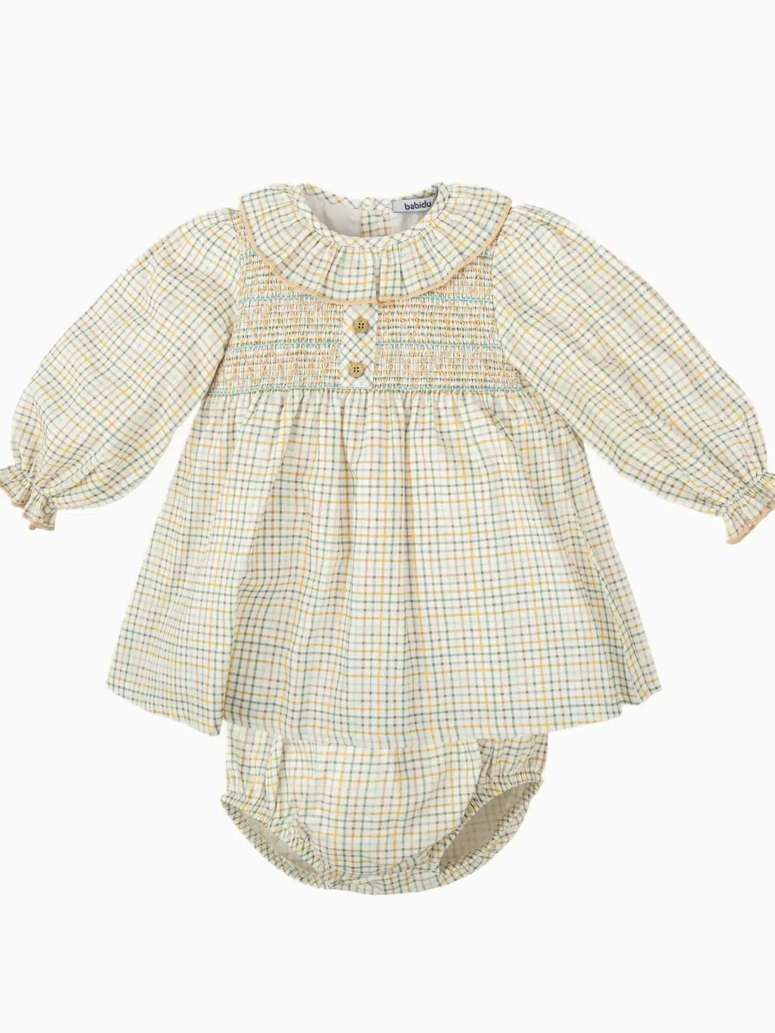 Abito corto a quadretti con smock e bloomer abbinato - Verde - immagine 4