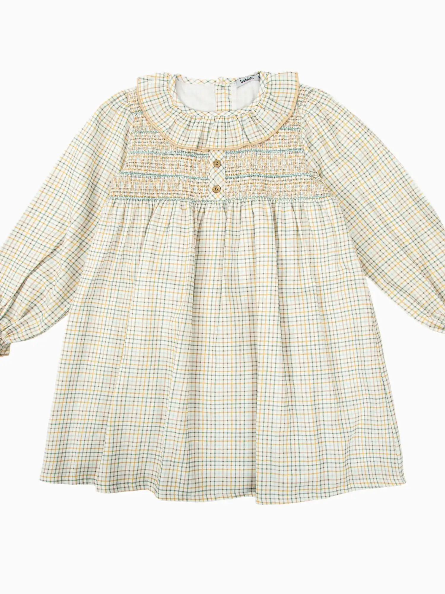 Vestito bambina a quadretti con smock - Verde - immagine 5