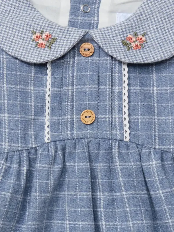Robe fille à carreaux et micro-vichy - Bleu