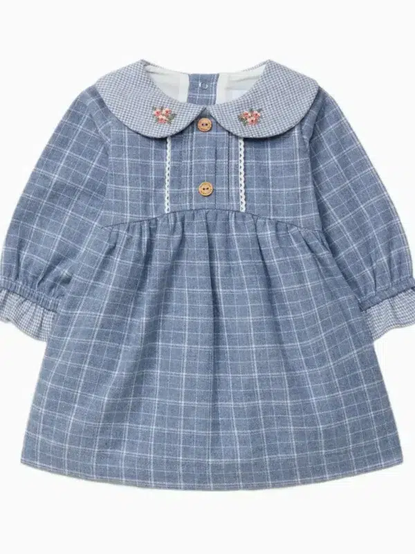 Robe fille à carreaux et micro-vichy - Bleu