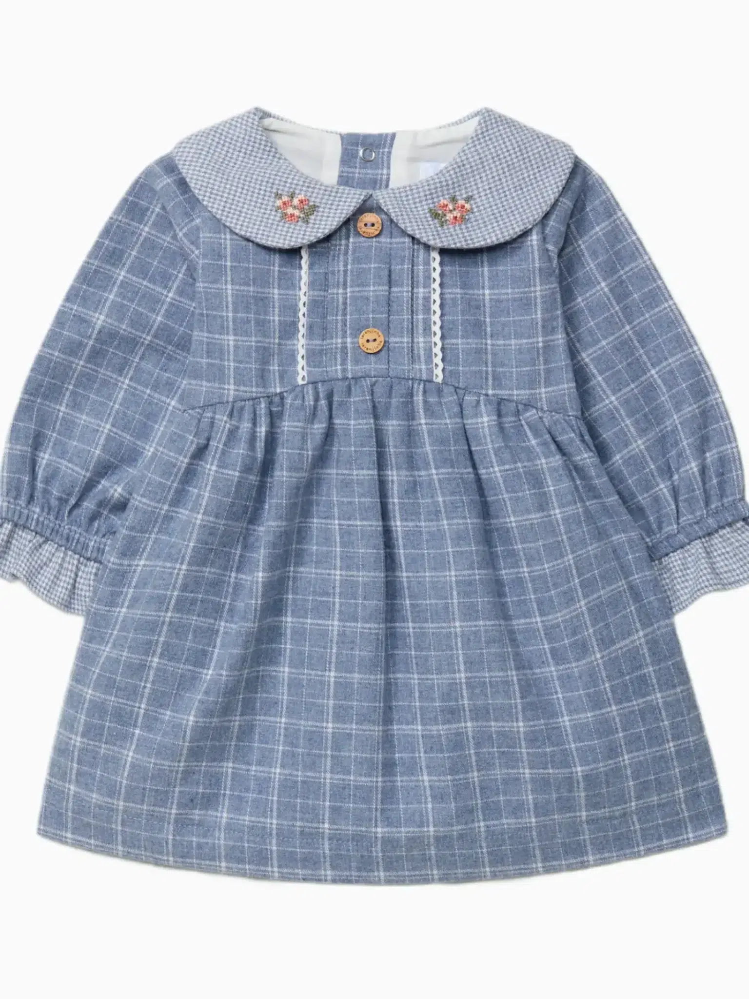 Robe fille à carreaux et micro-vichy - Bleu