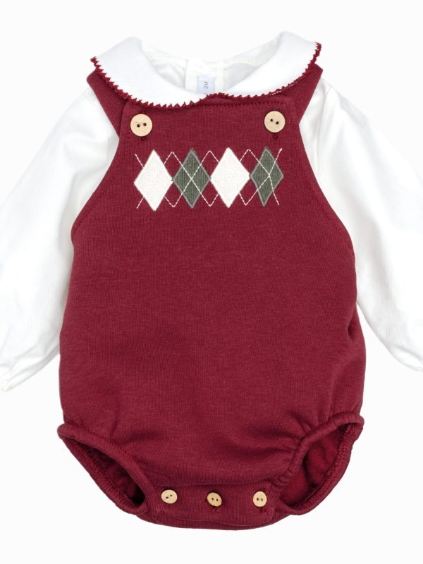 Ensemble bébé barboteuse bordeaux et blouse à col – Bordeaux