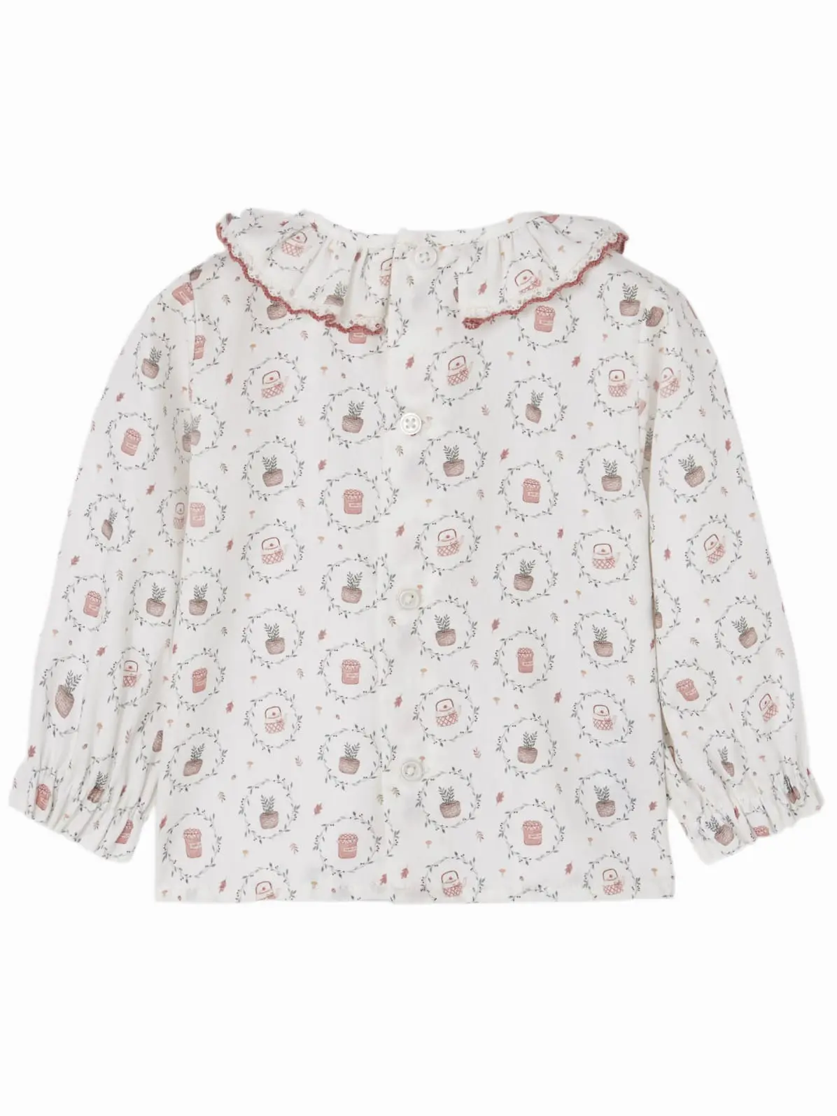 Blouse bébé fille à collerette festonnée imprimé champêtre – Écru – Image 4