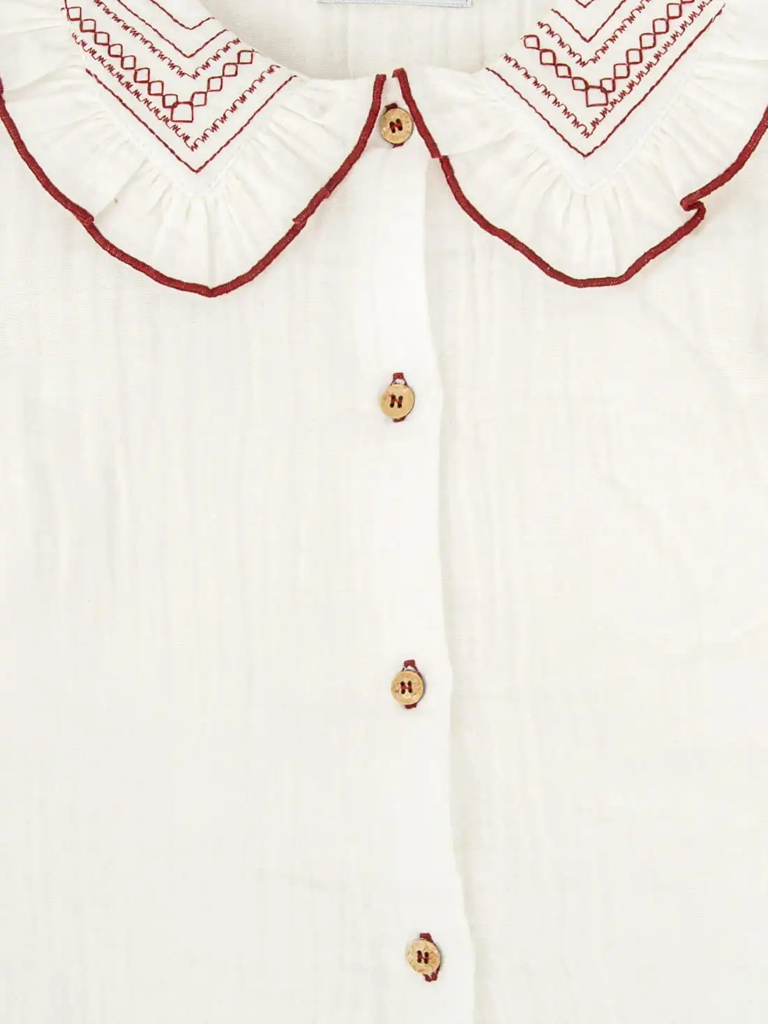 Ensemble fille blouse à col brodé et jupe écossaise - Bordeaux – Image 2