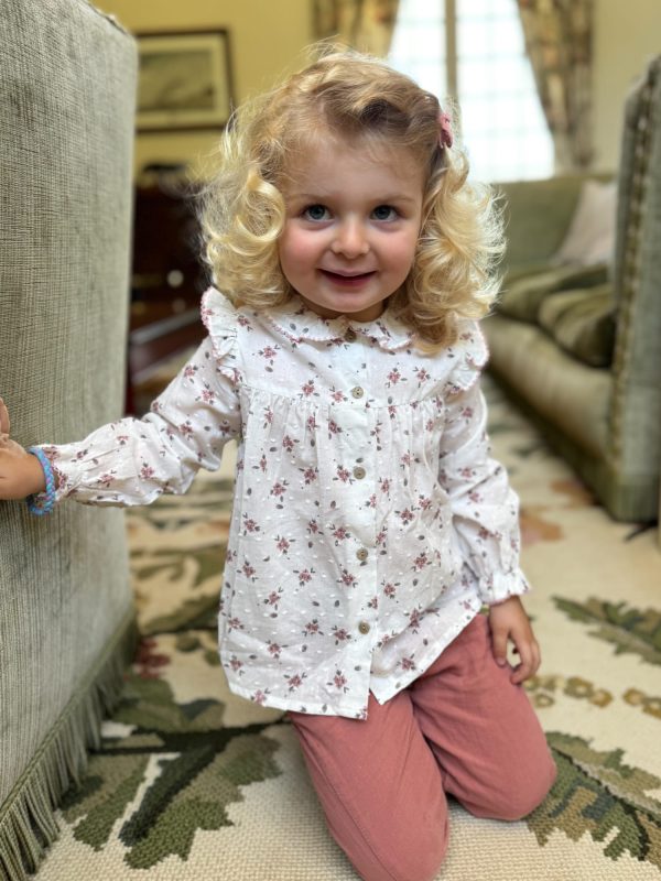 Girls' floral print blouse - White