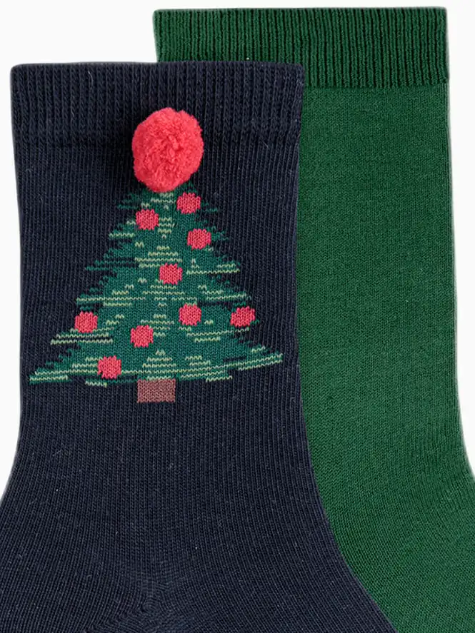 Set di 2 paia di calzini per bambini albero di Natale - Blu marino/verde - immagine 2