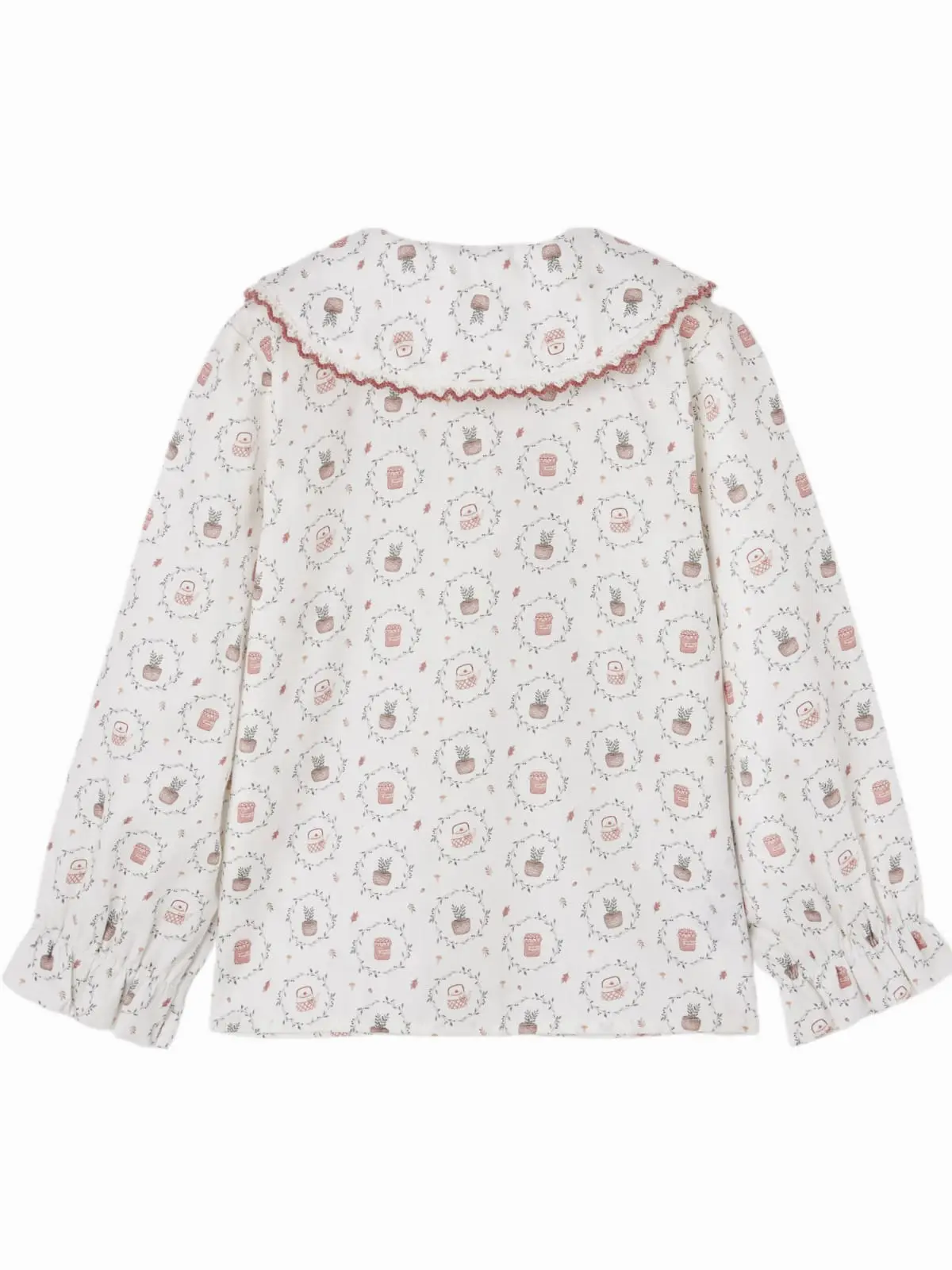 Chemise fille à col festonné imprimé champêtre – Écru – Image 4