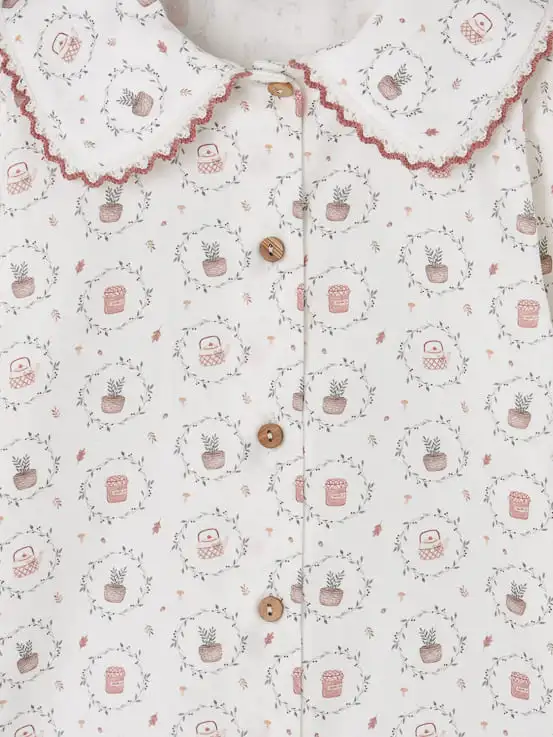 Chemise fille à col festonné imprimé champêtre – Écru – Image 3