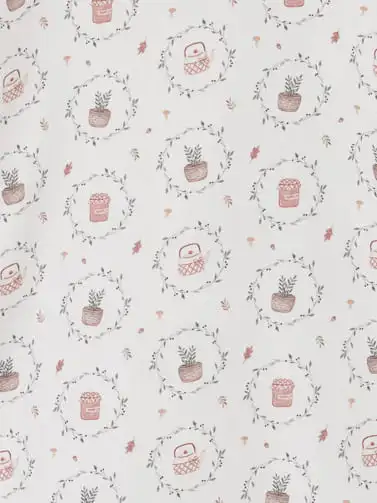 Chemise fille à col festonné imprimé champêtre – Écru