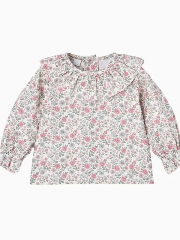 Blouse bébé fille à imprimé floral et col volanté – Rose