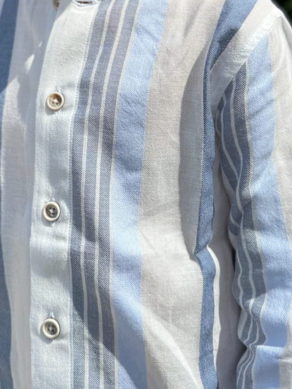 Camisa de niño a rayas texturizadas - Blanco/azul