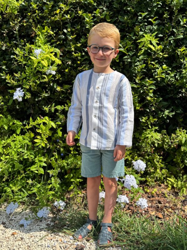 Camisa de niño a rayas texturizadas - Blanco/azul