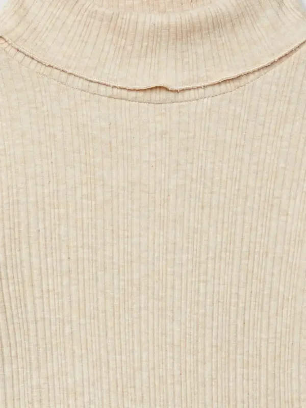 Cuello alto niña en punto acanalado - Beige