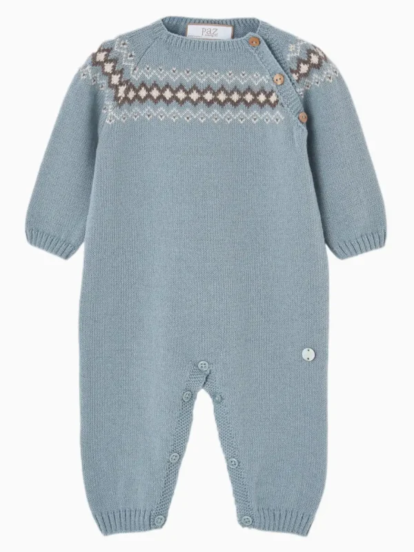 Combinaison bébé en laine à motif jacquard - Bleu