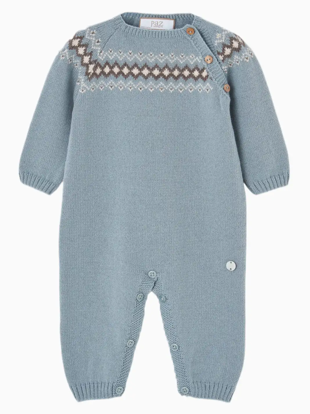 Combinaison bébé en laine à motif jacquard - Bleu