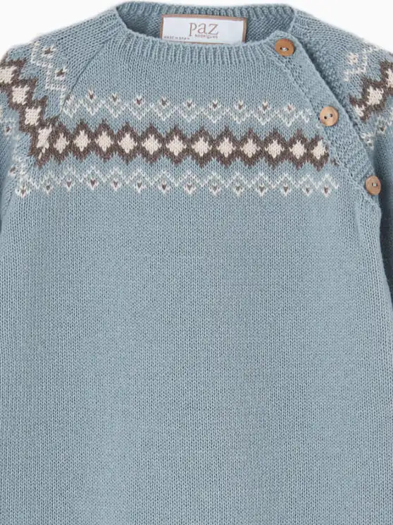 Combinaison bébé en laine à motif jacquard - Bleu