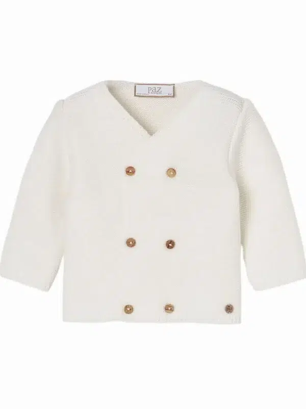 Ensemble naissance bébé gilet croisé, body à col flocons et pantalon à pieds - Écru/gris