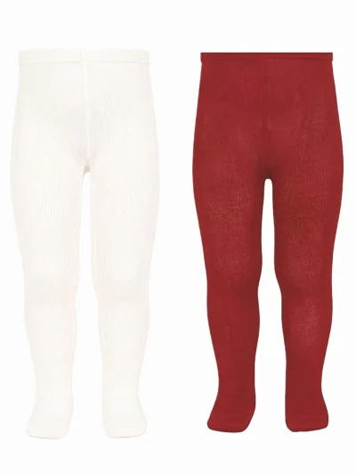Set di 2 collant neonato a tinta unita - Crema/rosso