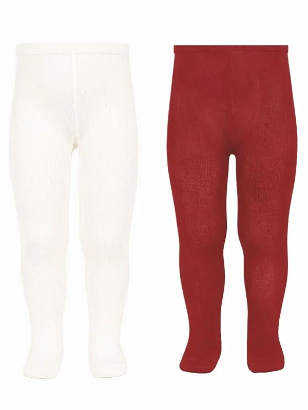 Set di 2 collant neonato a tinta unita - Crema/rosso