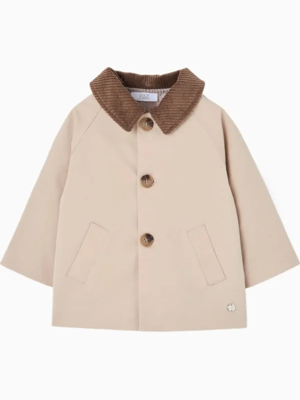 Manteau bébé à col en velours côtelé - Beige
