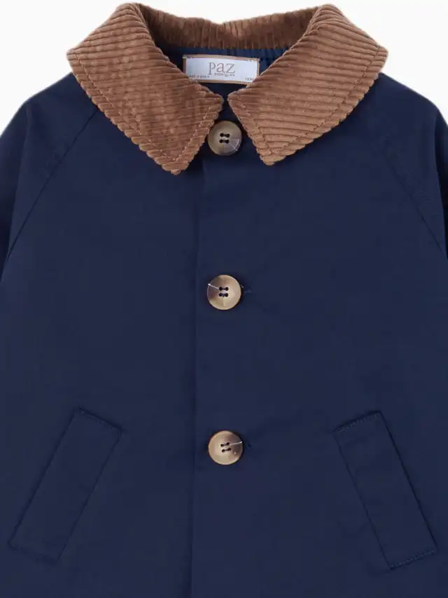 Manteau bébé à col en velours côtelé - Marine – Image 2