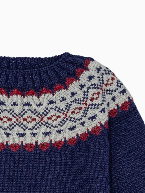 Pull enfant à motif jacquard nordique - Marine