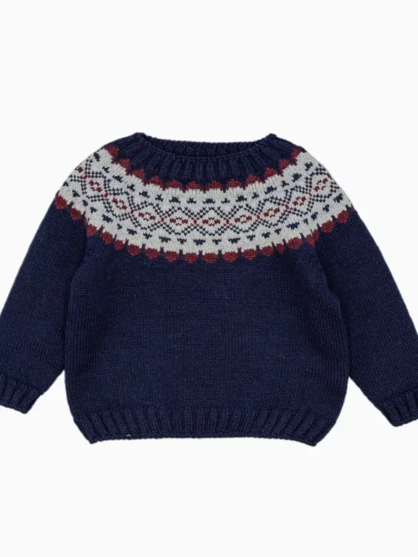 Pull enfant à motif jacquard nordique - Marine