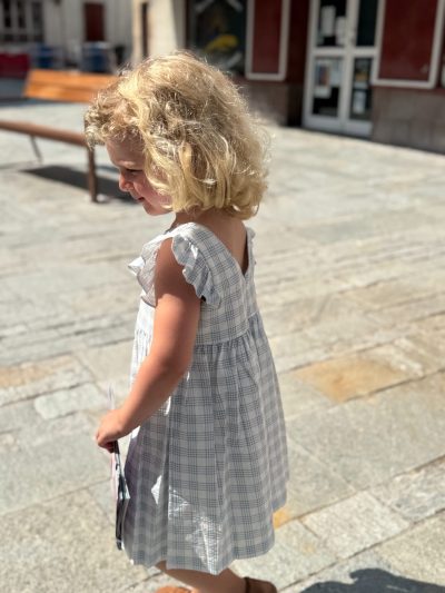 Vestido de niña a cuadros - Azul/blanco