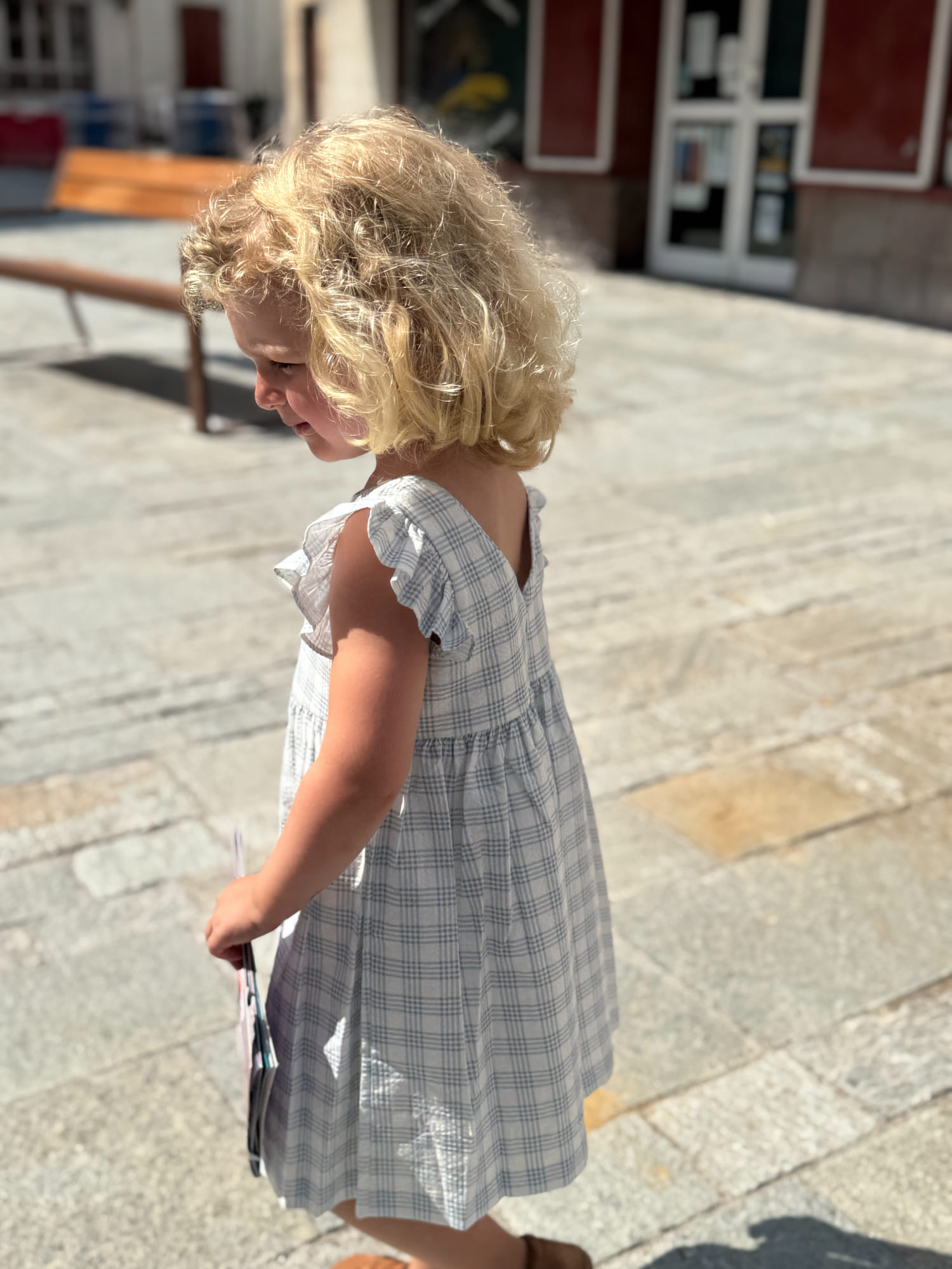 Vestito bambina a quadri - Blu/bianco - immagine 2